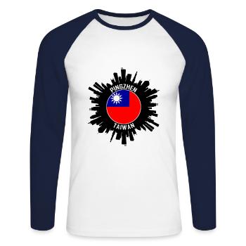 Pingzhen Skyline Taiwan Flag Souvenir de voyage - T-shirt baseball manches longues Homme - blanc/marine - Devant - Nik (191cm)
