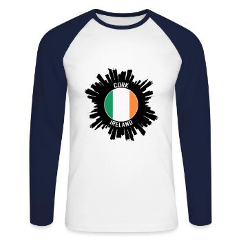Cork Skyline Irlande Flag Souvenir de voyage - T-shirt baseball manches longues Homme - blanc/marine - Devant - Nik (191cm)
