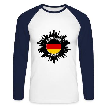 Oberhausen Skyline Deutschland Flagge Reise-Souvenir - Unisex Baseballshirt langarm - Weiß/Navy - Vorne - Nik (191cm)