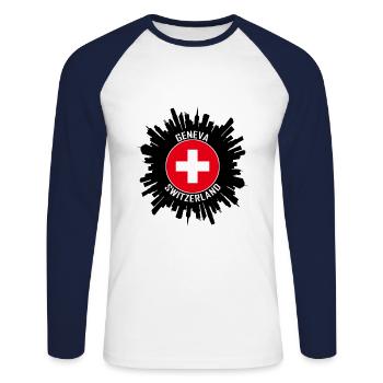 Genève Skyline Suisse Flag Souvenir de voyage - T-shirt baseball manches longues Homme - blanc/marine - Devant - Nik (191cm)