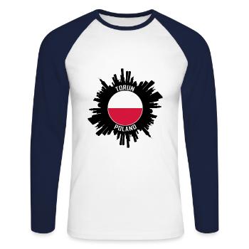 Torun Skyline Poland Flag Travel Souvenir - Unisex Long Sleeve Baseball T-Shirt - white/navy - Front - Nik (191cm)