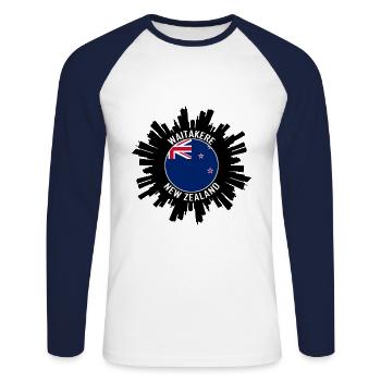 Waitakere Skyline Neuseeland Flagge Reise-Souvenir - Unisex Baseballshirt langarm - Weiß/Navy - Vorne - Nik (191cm)
