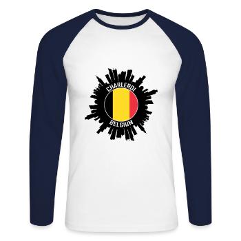 Charleroi Skyline Belgique Flag Souvenir de voyage - T-shirt baseball manches longues Homme - blanc/marine - Devant - Nik (191cm)