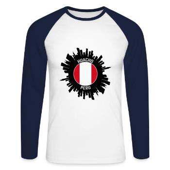 Huacho Skyline Pérou Flag Souvenir de voyage - T-shirt baseball manches longues Homme - blanc/marine - Devant - Nik (191cm)
