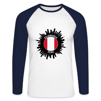 Cajamarca Skyline Pérou Flag Souvenir de voyage - T-shirt baseball manches longues Homme - blanc/marine - Devant - Nik (191cm)
