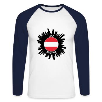 Linz Skyline Austria Flag Travel Souvenir - Unisex Long Sleeve Baseball T-Shirt - white/navy - Front - Nik (191cm)