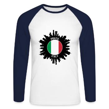 Prato Skyline Italie Flag Souvenir de voyage - T-shirt baseball manches longues Homme - blanc/marine - Devant - Nik (191cm)