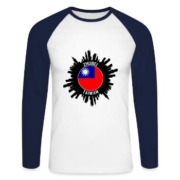 Zhubei Skyline Taiwan Flag Souvenir de voyage - T-shirt baseball manches longues Homme - blanc/marine - Devant - Nik (191cm)
