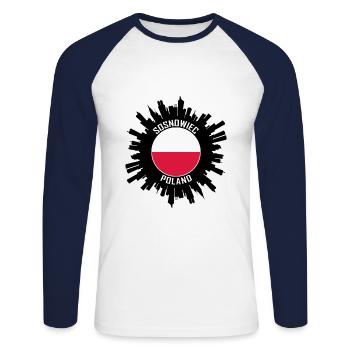 Sosnowiec Skyline Poland Flag Travel Souvenir - Unisex Long Sleeve Baseball T-Shirt - white/navy - Front - Nik (191cm)