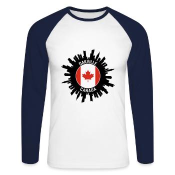 Oakville Skyline Canada Flag Souvenir de voyage - T-shirt baseball manches longues Homme - blanc/marine - Devant - Nik (191cm)