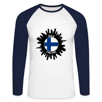 Oulu Skyline Finlande Flag Souvenir de voyage - T-shirt baseball manches longues Homme - blanc/marine - Devant - Nik (191cm)