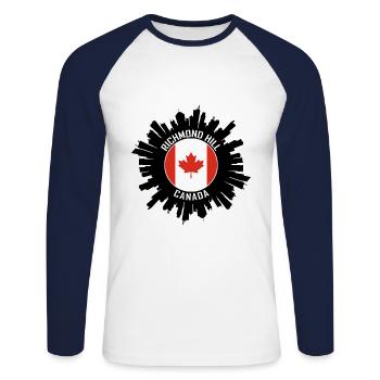 Richmond Hill Skyline Canada Flag Souvenir de voyage - T-shirt baseball manches longues Homme - blanc/marine - Devant - Nik (191cm)
