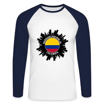 Barrancabermeja Skyline Kolumbien Flagge Reiseziel - Unisex Baseballshirt langarm - Weiß/Navy - Vorne - Nik (191cm)