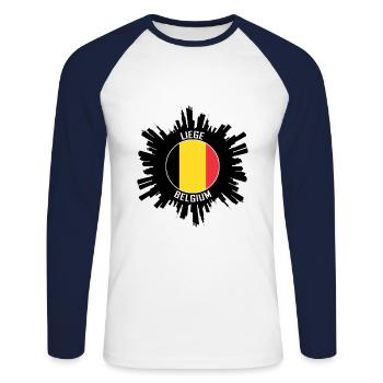 Liège Skyline Belgique Flag Souvenir de voyage - T-shirt baseball manches longues Homme - blanc/marine - Devant - Nik (191cm)