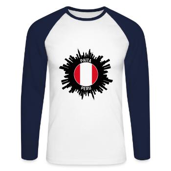 Paita Skyline Pérou Flag Souvenir de voyage - T-shirt baseball manches longues Homme - blanc/marine - Devant - Nik (191cm)