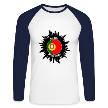 Braga Skyline Portugal Flag Souvenir de voyage - T-shirt baseball manches longues Homme - blanc/marine - Devant - Nik (191cm)