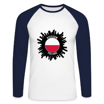 Rzeszow City Skyline Poland Flag Silhouette Travel - Unisex Long Sleeve Baseball T-Shirt - white/navy - Front - Nik (191cm)