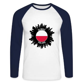 Gliwice Skyline Poland Flag Travel Souvenir - Unisex Long Sleeve Baseball T-Shirt - white/navy - Front - Nik (191cm)