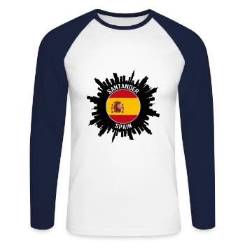 Santander Skyline Spanien Flagge Reise-Souvenir - Unisex Baseballshirt langarm - Weiß/Navy - Vorne - Nik (191cm)