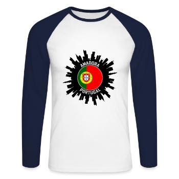 Amadora Skyline Portugal Flagge Reise-Souvenir - Unisex Baseballshirt langarm - Weiß/Navy - Vorne - Nik (191cm)