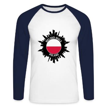 Bielsko Biala Skyline Poland Flag Travel Souvenir - Unisex Long Sleeve Baseball T-Shirt - white/navy - Front - Nik (191cm)