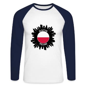 Olsztyn Skyline Poland Flag Travel Souvenir - Unisex Long Sleeve Baseball T-Shirt - white/navy - Front - Nik (191cm)