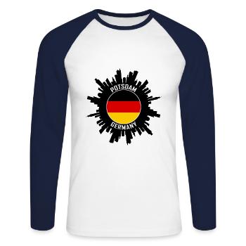 Potsdam Skyline Deutschland Flagge Reise-Souvenir - Unisex Baseballshirt langarm - Weiß/Navy - Vorne - Nik (191cm)
