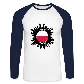 Zabrze Skyline Poland Flag Travel Souvenir - Unisex Long Sleeve Baseball T-Shirt - white/navy - Front - Nik (191cm)