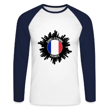 Saint Etienne Skyline Frankreich Flagge Reise Souvenir - Unisex Baseballshirt langarm - Weiß/Navy - Vorne - Nik (191cm)