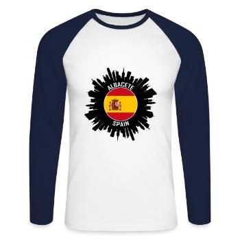Albacete Skyline Espagne Flag Souvenir de voyage - T-shirt baseball manches longues Homme - blanc/marine - Devant - Nik (191cm)