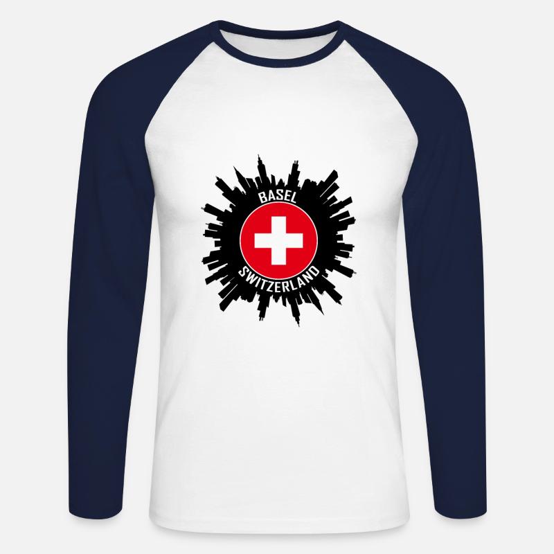 Basel Skyline Schweiz Flagge Reise-Souvenir - Unisex Baseballshirt langarm - Weiß/Navy