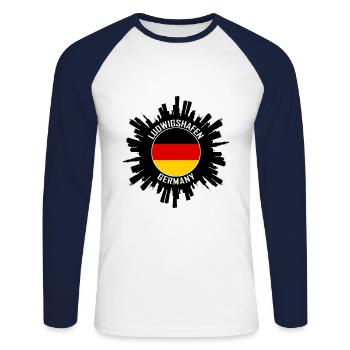 Ludwigshafen Skyline Allemagne Drapeau Souvenir de voyage - T-shirt baseball manches longues Homme - blanc/marine - Devant - Nik (191cm)
