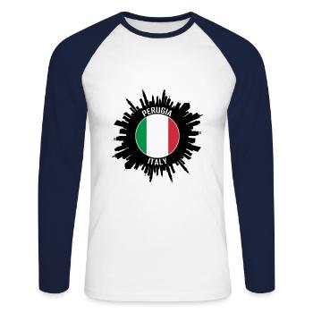 Pérouse Skyline Italie Flag Souvenir de voyage - T-shirt baseball manches longues Homme - blanc/marine - Devant - Nik (191cm)