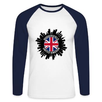 Huddersfield Skyline Uk Flag Souvenir de voyage - T-shirt baseball manches longues Homme - blanc/marine - Devant - Nik (191cm)