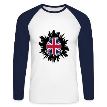 Slough Skyline Uk Flag Travel Souvenir - Unisex Long Sleeve Baseball T-Shirt - white/navy - Front - Nik (191cm)