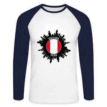 Sullana Skyline Pérou Flag Souvenir de voyage - T-shirt baseball manches longues Homme - blanc/marine - Devant - Nik (191cm)