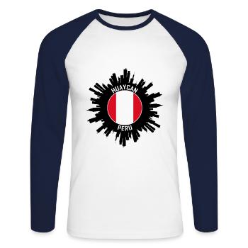 Huaycan Skyline Pérou Flag Souvenir de voyage - T-shirt baseball manches longues Homme - blanc/marine - Devant - Nik (191cm)