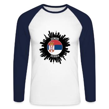 Zemun Skyline Serbie Flag Souvenir de voyage - T-shirt baseball manches longues Homme - blanc/marine - Devant - Nik (191cm)