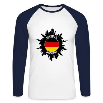 Solingen Skyline Germany Flag Travel Souvenir - Unisex Long Sleeve Baseball T-Shirt - white/navy - Front - Nik (191cm)