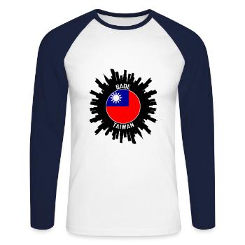 Bade Skyline Taiwan Flag Souvenir de voyage - T-shirt baseball manches longues Homme - blanc/marine - Devant - Nik (191cm)