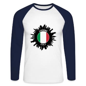 Livourne Skyline Italie Flag Souvenir de voyage - T-shirt baseball manches longues Homme - blanc/marine - Devant - Nik (191cm)
