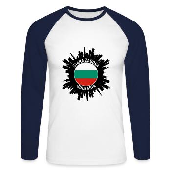 Stara Zagora Skyline Bulgaria Flag Travel Souvenir - Unisex Long Sleeve Baseball T-Shirt - white/navy - Front - Nik (191cm)