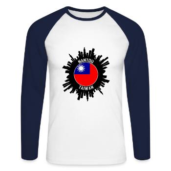 Nantou Skyline Taiwan Flag Souvenir de voyage - T-shirt baseball manches longues Homme - blanc/marine - Devant - Nik (191cm)
