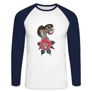 Serpent tradi old-school style tattoo coloré - T-shirt baseball manches longues Homme - blanc/marine - Devant - Nik (191cm)
