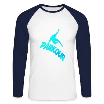 Parkour addict logo - T-shirt baseball manches longues Homme - blanc/marine - Devant - Nik (191cm)