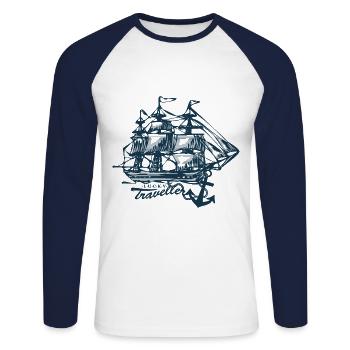 old sailing ship - Lucky Traveller - Anchor - Unisex Long Sleeve Baseball T-Shirt - white/navy - Front - Nik (191cm)
