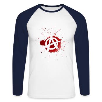 Anarchie logo ensanglanté - T-shirt baseball manches longues Homme - blanc/marine - Devant - Nik (191cm)