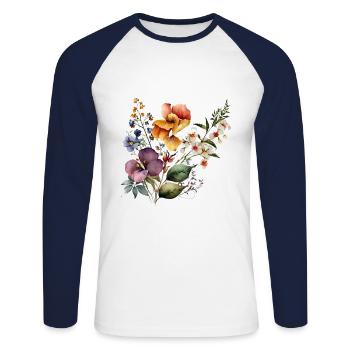Watercolor Flowers - T-shirt baseball manches longues Homme - blanc/marine - Devant - Nik (191cm)