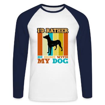 Chien courant andalou Chien amoureux Silhouette Rétro Coucher de soleil - T-shirt baseball manches longues Homme - blanc/marine - Devant - Nik (191cm)