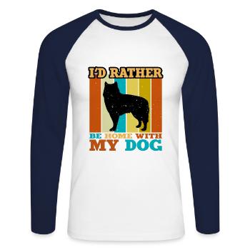 Alaskan Malamute Hundeliebhaber Silhouette Retro Sonnenuntergang - Unisex Baseballshirt langarm - Weiß/Navy - Vorne - Nik (191cm)